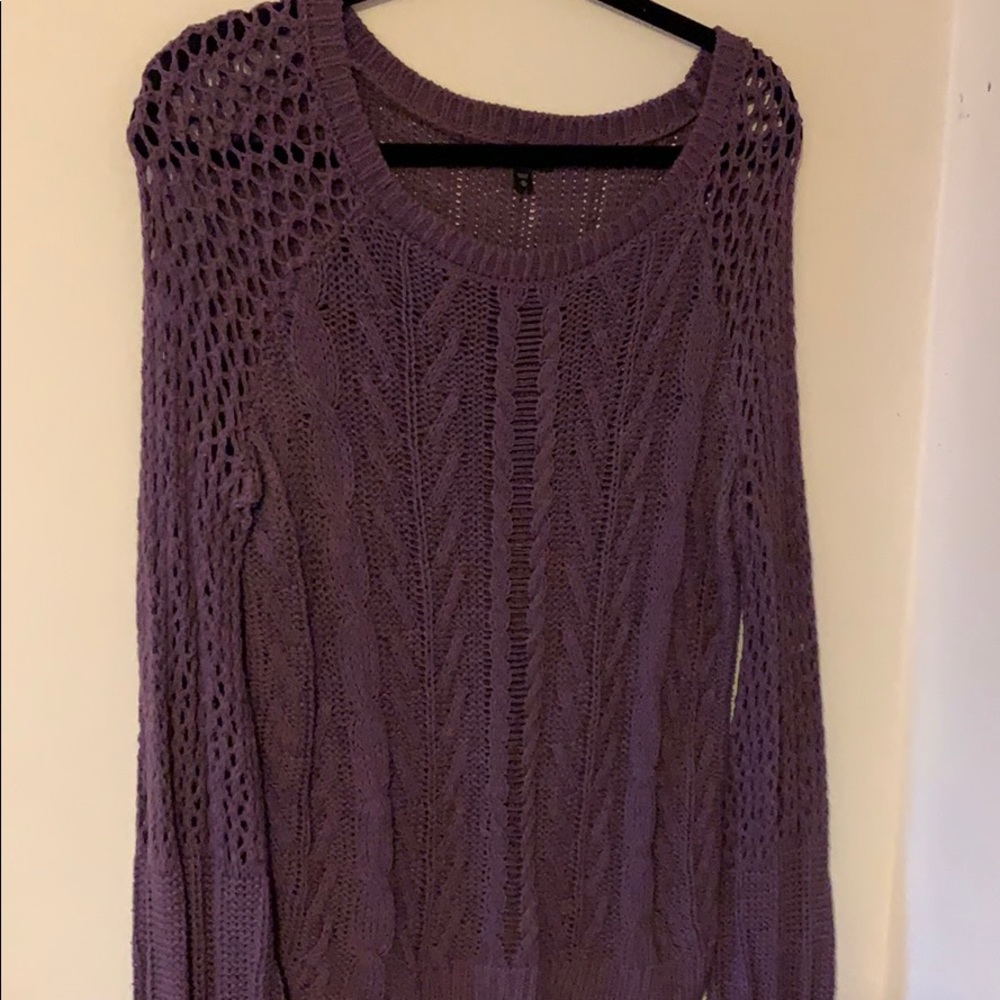 Purple Express open knit sweater, balloon sleeves